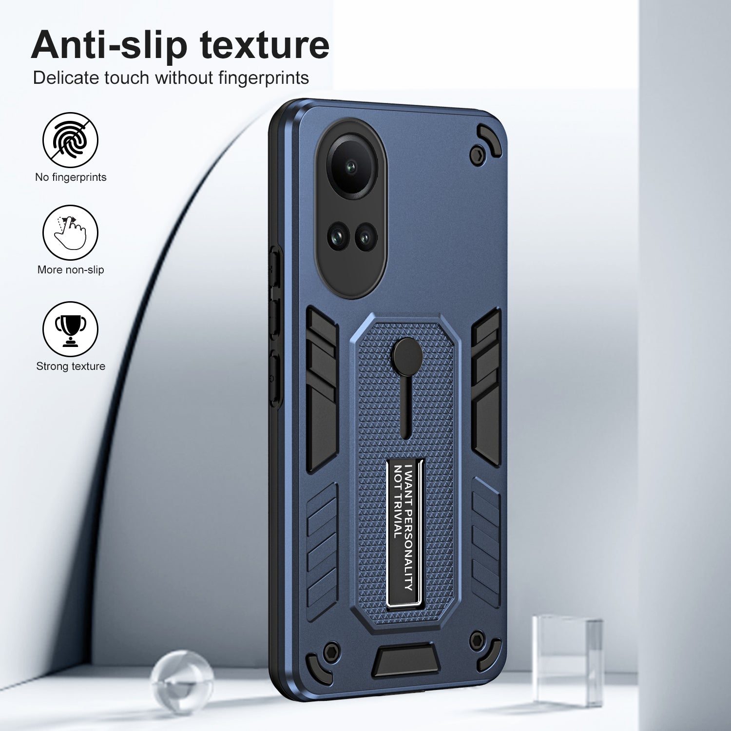 For Oppo Reno10 5G (Global) / Reno10 Pro 5G (Global) Phone Case with Kickstand Silicone Ring Strap - Blue For Oppo Reno10 5G (Global) / Reno10 Pro 5G (Global) Phone Case with Kickstand Silicone Ring Strap - Blue